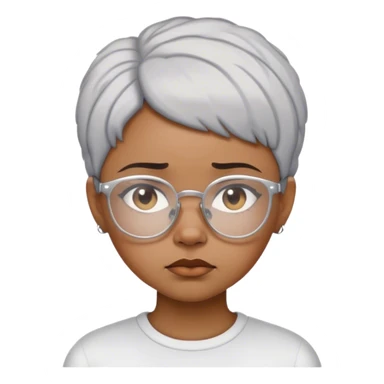Light skinned Black girl with white glasses short natural gray haircut sad sticker