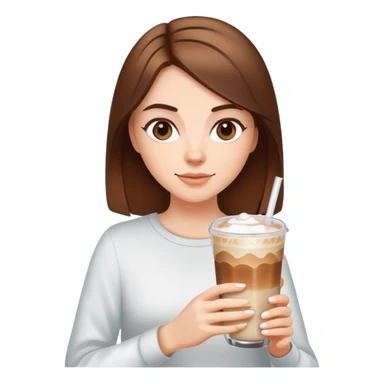 White girl with brown hair has ice latte coffee in glasse cup sticker