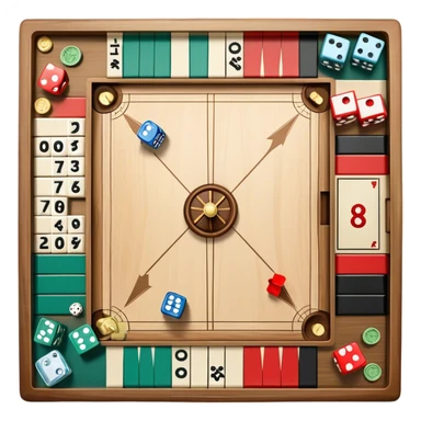 A photorealistic icon featuring a backgammon board with dice, a Monopoly board with money and property cards and a Game of Life spinner. The design captures the detailed textures of the boards, pieces, and accessories. Transparent background. sticker