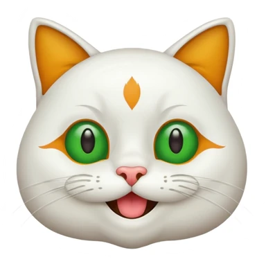 Realizar emoticonon de gato blanco con tonos gris claro solo carita sonriendo muy feliz ojos grandes de color verde con amarillos y bigotes largos  sticker