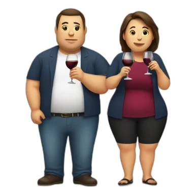 overweight couple drinking wine sticker