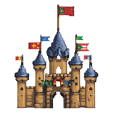 rustic wooden castle with flags sticker