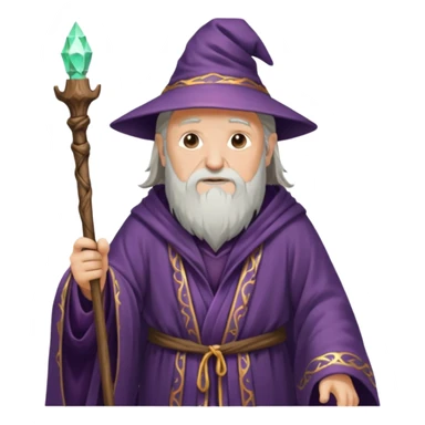 Old wizard in robe holding wooden magic staff sticker