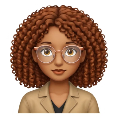 Brown-skinned girl with brown eyes and shoulder-length curly hair with copper glasses sticker
