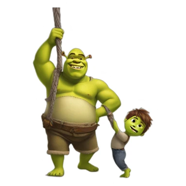 Shrek with a kid who try to climb his body sticker