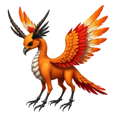 Skeletal skull-faced feathery fiery winged horned Amaura-Aurorus-Pokémon-Fakémon-hybrid-fusion-creature, full body sticker