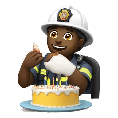 White Firefighter eating birthday cake sticker