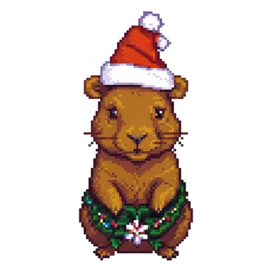 capybara with a Christmas hat, pixel art style sticker