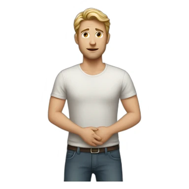 A white man who touches his belly because it hurts so much sticker