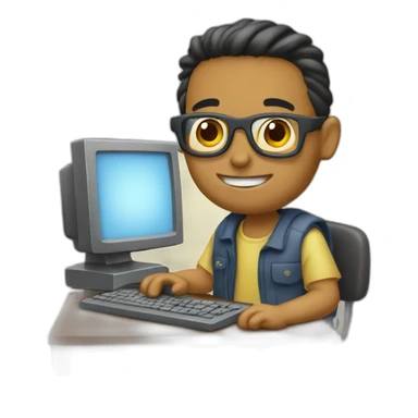 chico usando computadora sticker