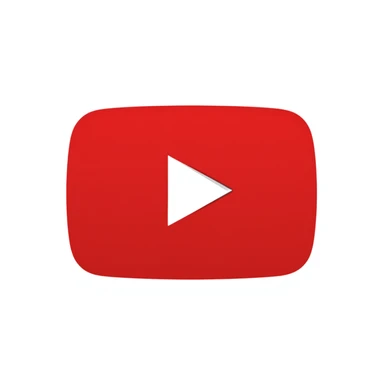YouTube logo, red rectangle with rounded corners and white play button in the center sticker