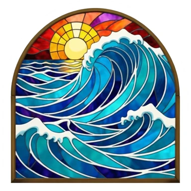 Stained glass ocean waves sticker