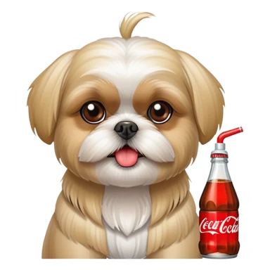Blonde Shih Tzu with a Coke bottle sticker
