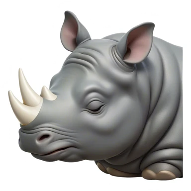 Meme-Worthy Cute Sleeping Rhinoceros Portrait Emoji, Head resting peacefully with a contented smile, showcasing a massive, robust build and a luxuriously soft slate-gray hide, accented by a gentle white horn, eyes shut in a serene, restful nap, Simplified yet hilariously adorable features, highly detailed, glowing with a soft, drowsy light, high shine, relaxed and utterly lovable, stylized with an air of playful laziness, bright and heartwarming, soft glowing outline, capturing the essence of a comically sleepy rhinoceros, so meme-worthy it feels like it could instantly become the next viral sensation of adorable slumber! sticker