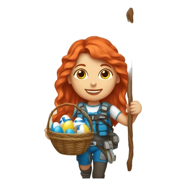 Female mountain climber red hair with Greek flag and holding Easter eggs basket sticker