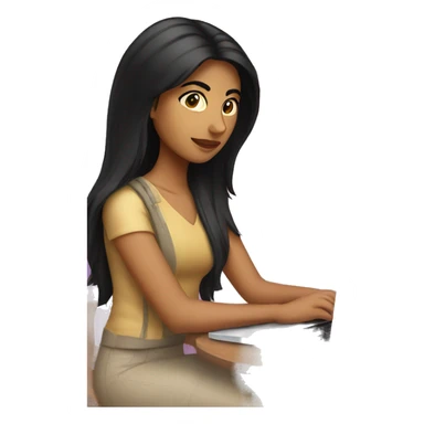 an indian american woman with black hair programming on her laptop sticker