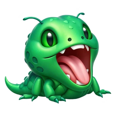 Cinematic Cute Yawning Green Bugdie Portrait Emoji, Head tilted slightly with a dramatic, wide-open yawn, showcasing a smooth, vibrant emerald exoskeleton with delicate patterns and tiny drooping antennae, round multifaceted eyes barely open in drowsy contentment, Simplified yet irresistibly adorable features, highly detailed, glowing with a soft, cozy glow, high shine, relaxed yet expressive, stylized with a touch of whimsy, bright and endearing, soft glowing outline, capturing the essence of a sleepy yet endearing insect, so drowsy it feels like it could stretch out of the screen and curl up for a nap! sticker