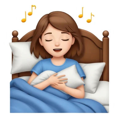 Young girl with brown hair singing while sleeping in bed sticker