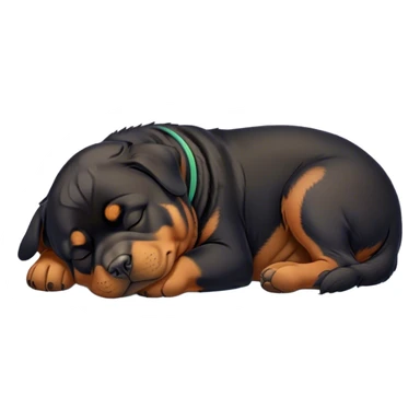 Cinematic Chubby Sleeping Rottweiler Portrait Emoji, Chubby and serene, with a robust, adorable build and a soft, plush black coat with tan markings, eyes gently closed in peaceful slumber, Simplified yet irresistibly endearing features, highly detailed, glowing with a gentle, dreamy glow, high shine, relaxed and content, stylized with a touch of whimsy, bright and heartwarming, soft glowing outline, capturing the essence of a blissfully sleepy guardian, so comically serene it feels like it could roll out of the screen and snore with adorable charm! sticker
