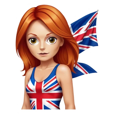 Geri Halliwell with red hair and blonde highlights wearing a short bodycon uk flag dress sticker