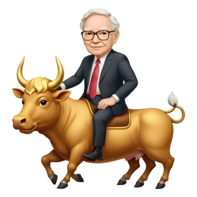 happy Warren Buffet riding golden bull sticker