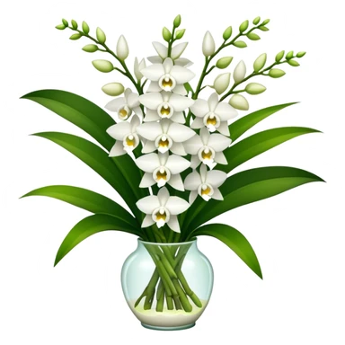 big bouquet white Dendrobium Orchid, stem, leaf sticker