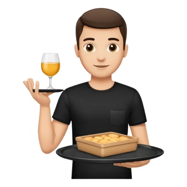 A guy waiter in a black T-shirt with a tray in his hand sticker