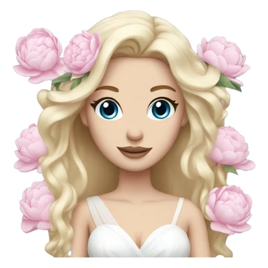 White bride with long light blonde hair and blue eyes with light pink peonies in hair white skin  sticker