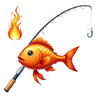 fire fishing rod with a flame on the tip fishing a sparkly fire fish sticker
