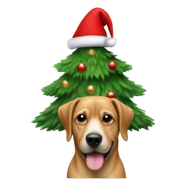 Christmas tree with a dog with Christmas hat next to it sticker