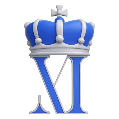 Add a royal crown on top of the Roman numeral II, keep the royal blue, white, and silver colors, in a 3D emoji style. Remove the background. sticker