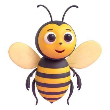 A bee, in a three-quarter view, with a curious expression, soft shadows, and a slightly tilted body. sticker