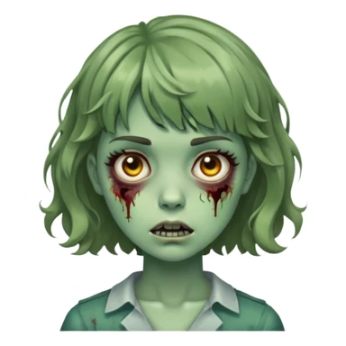 zombie girl with short wavy hair and bangs, greenish skin sticker