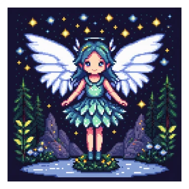 fairy with wings, night scene, surrounded by stars sticker