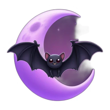 purple black vampire bat wings flying in front of large dripping crescent moon sticker