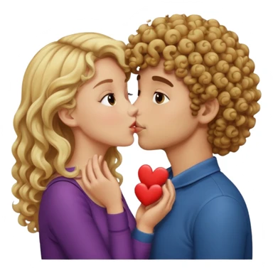 Brown curly haired boy kissing blonde girl sticker