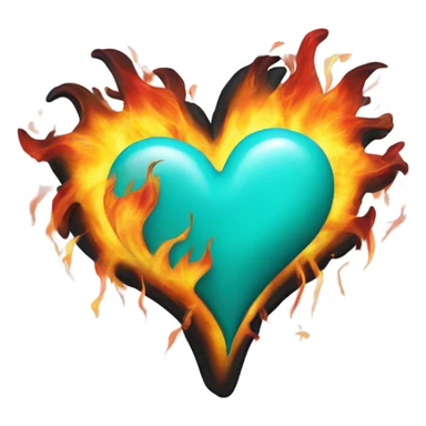turquoise heart with flames sticker