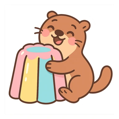 otter hugging pastel jelly cake in pastel-toon style sticker