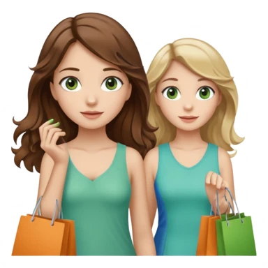 make me and my best friend togheter i have brown hair that falls on my shoulders and BROWN eyes and she has really long wavy brown hair with a little blonde and green/blue eyes we are shopping and i have BROWN eyes and i am taller than her sticker