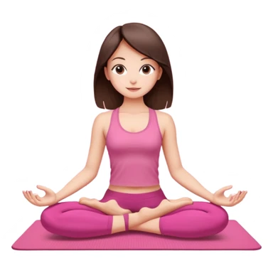 Brunette mid straught hair girl. Slim. Doing loto yoga pose on a Pink set and a Pink mat sticker