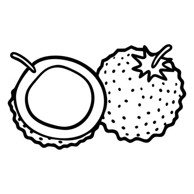 Lychee fruit with its distinctive bumpy reddish skin and single small fruit with translucent white flesh sticker