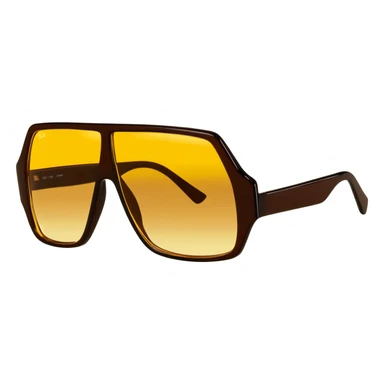 large square sunglasses with yellow gradient lenses and thick brown plastic frames, 70s fashion accessory sticker