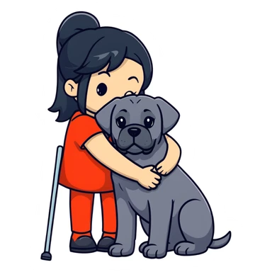 girl with long black hair hugging a black Cane Corso dog sticker