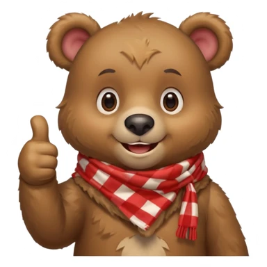 a cute bear smiling and giving thumbs up, wearing red Checkered Triangle scarf sticker