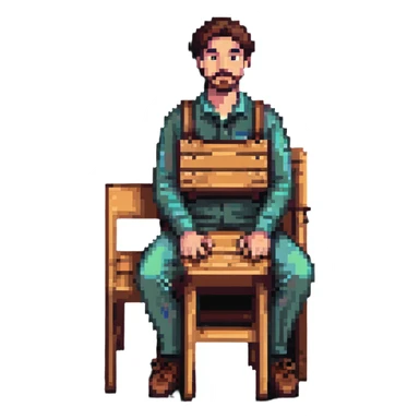 experienced furniture maker holding a wooden chair sticker