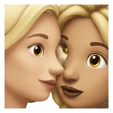 Blonde girl kissing mixed girl on cheek sticker