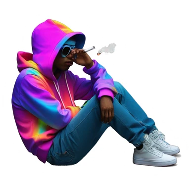 Multicoloured neon person smoking wearing hoodie dancing hip hop bucket hat tropical Skater fashion aesthetic baggy clothes graphic t shirt 420 sticker