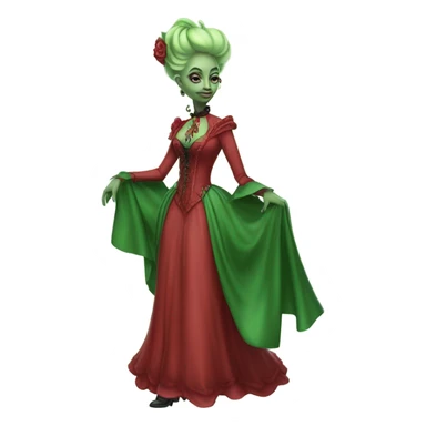 "galora green blonde alien woman" in red Victorian dress elegant, full body, on pegaso sticker