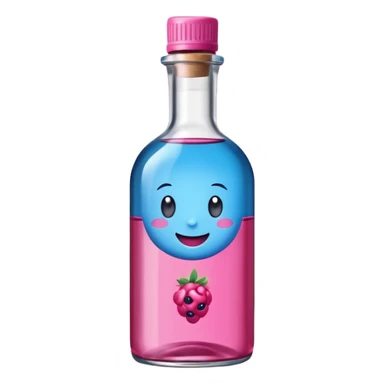 Smiling bottle of oil blue top pink outside with logo that says berry oil sticker