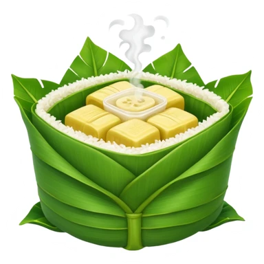rice wrapped in banana leaf square with top open sticker